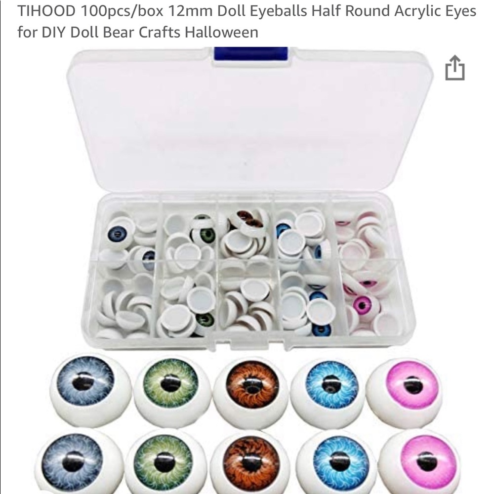 100pcs/box 12mm Doll Eyeballs Half Round Acrylic